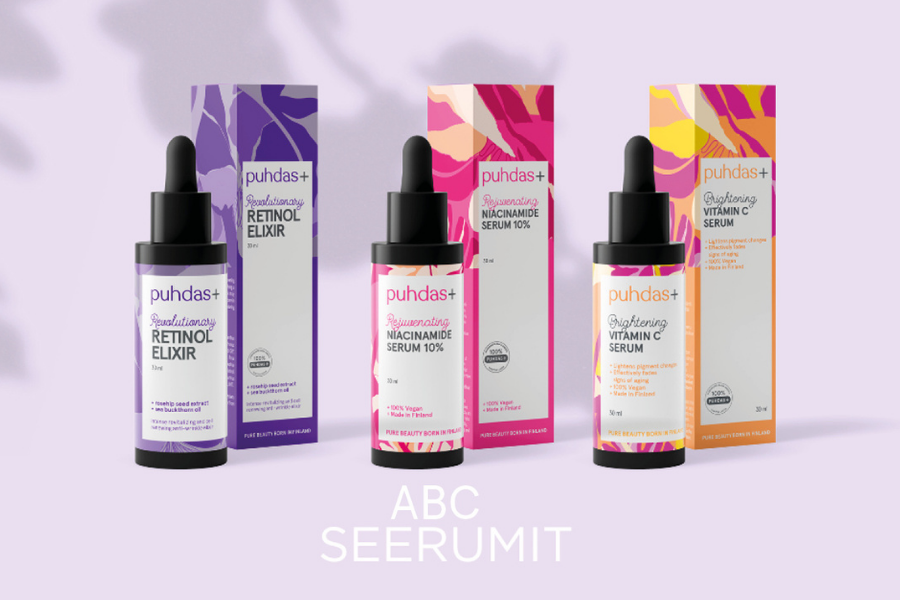 Retinoliseerumi, niasiiniamidiseerumi ja C-vitamiiniseerumi ovat ihonhoitorutiinin supersankareita