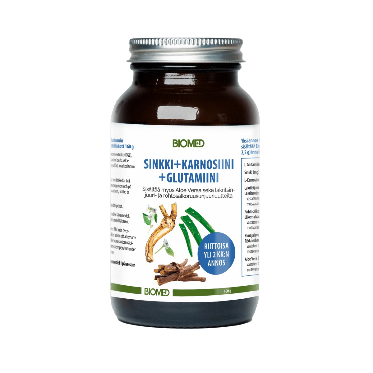 Biomed Sinkki + Karnosiini + Glutamiini - Juomajauhe 120 g - Sinunapteekki.fi