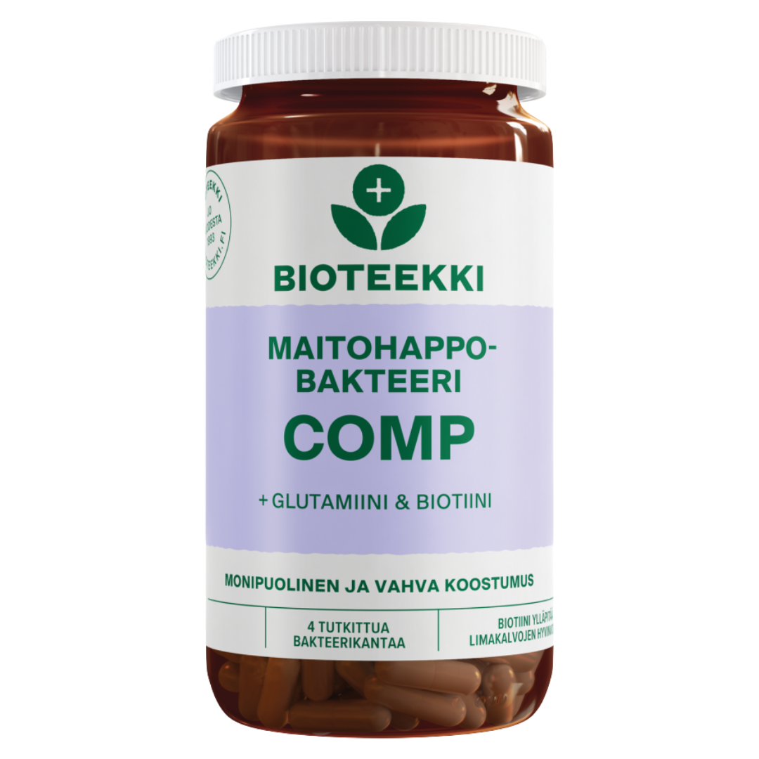 Bioteekki Maitohappobakteeri COMP + Glutamiini & Biotiini 80+10 kaps. Life pakkaus