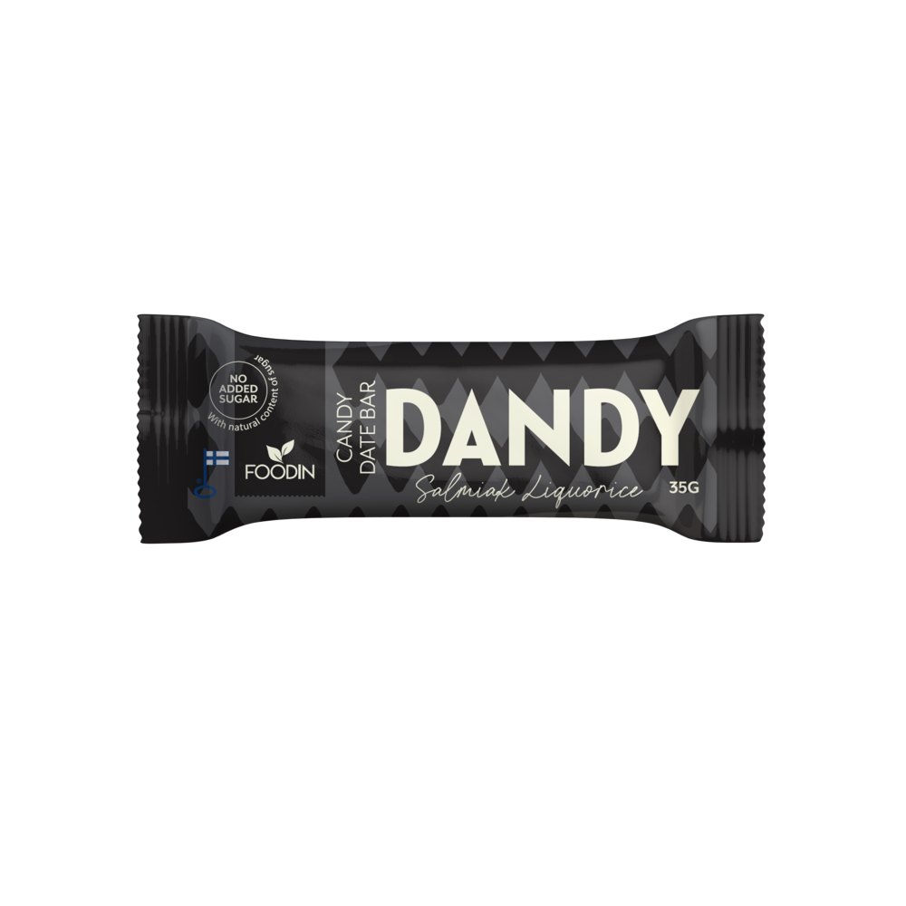 Foodin Dandy Candy Date Bar Salmiak Liquorice - Karkkitaatelipatukka Salmiakki Lakritsi 35 g