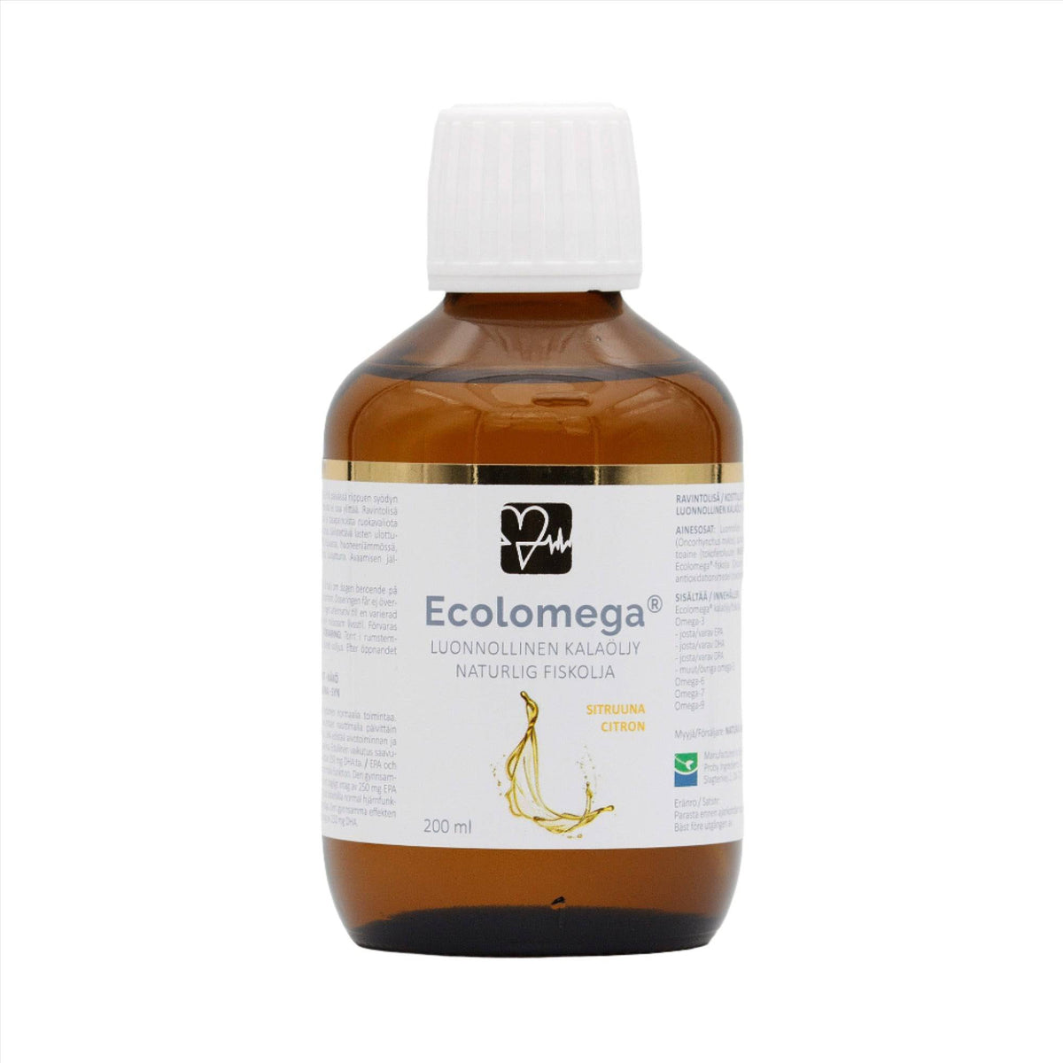 Ecolomega Nestemäinen kalaöljy - Sitruunan makuinen - 200 ml - Sinunapteekki.fi