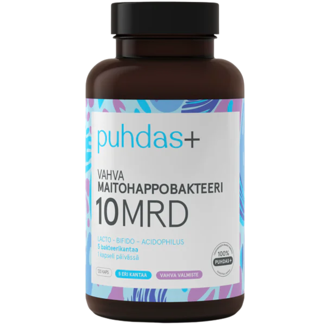 Puhdas+, vahva maitohappobakteeri, 10 mrd, lacto-bifido-acidophilus, 120 kaps.