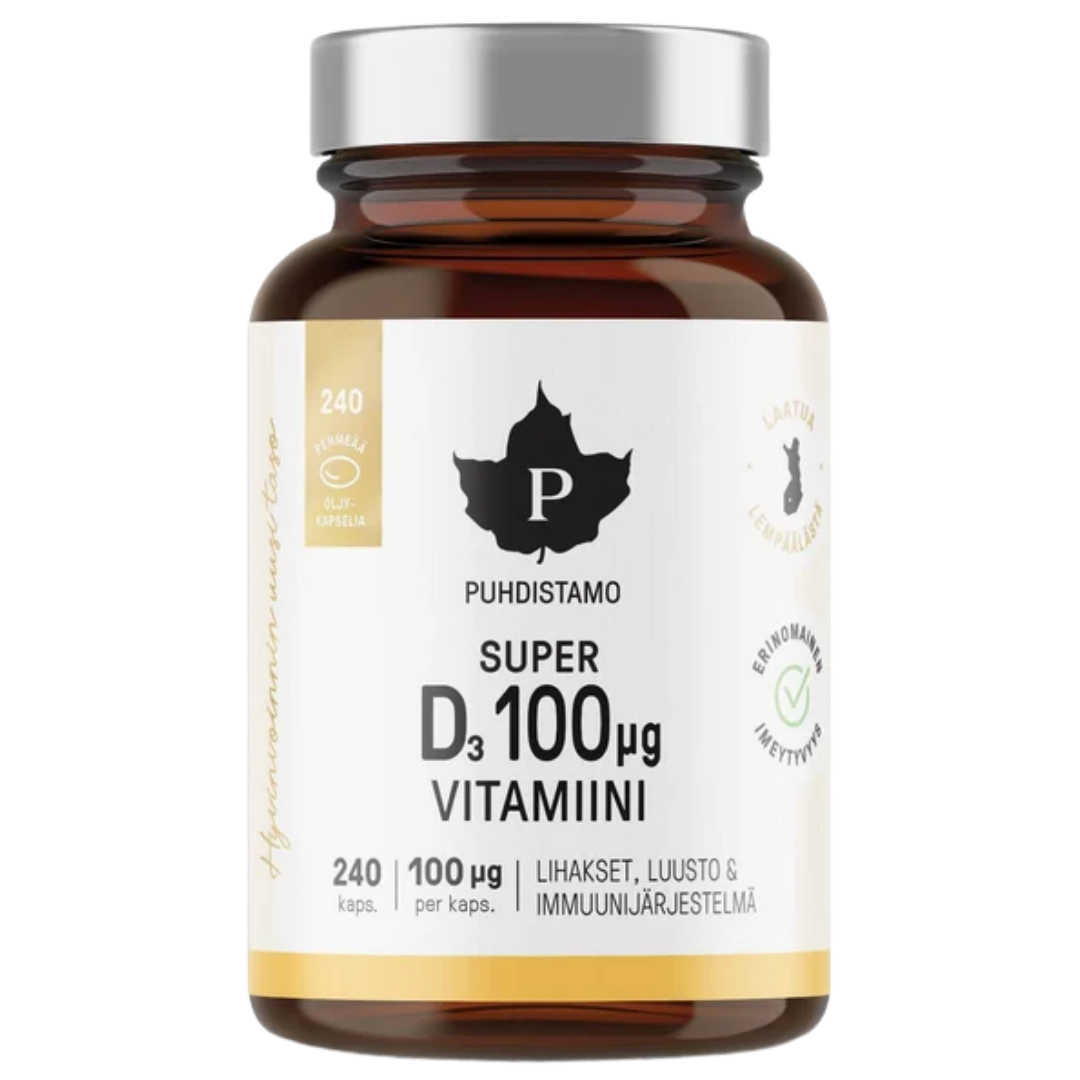 Puhdistamo Super D3-vitamiini 100 µg SÄÄSTÖPAKKAUS 240 kaps.