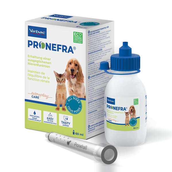 Virbac Pronefra 60 ml - Täydennysrehu munuaistoiminnon tukemiseen kissoille ja koirille