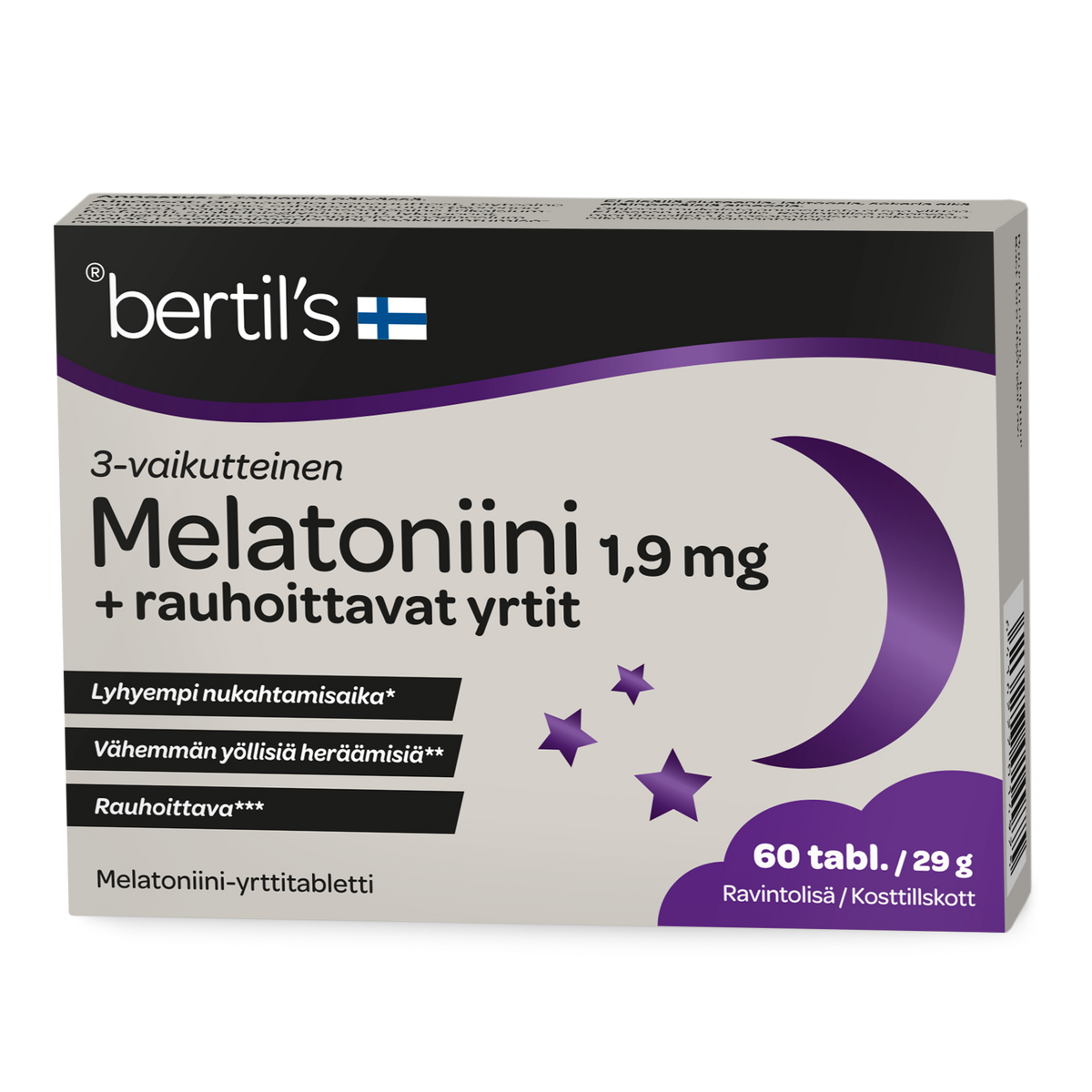 Bertil's Melatoniini + Rauhoittavat yrtit 1,9 mg 60 tabl. - Sinunapteekki.fi