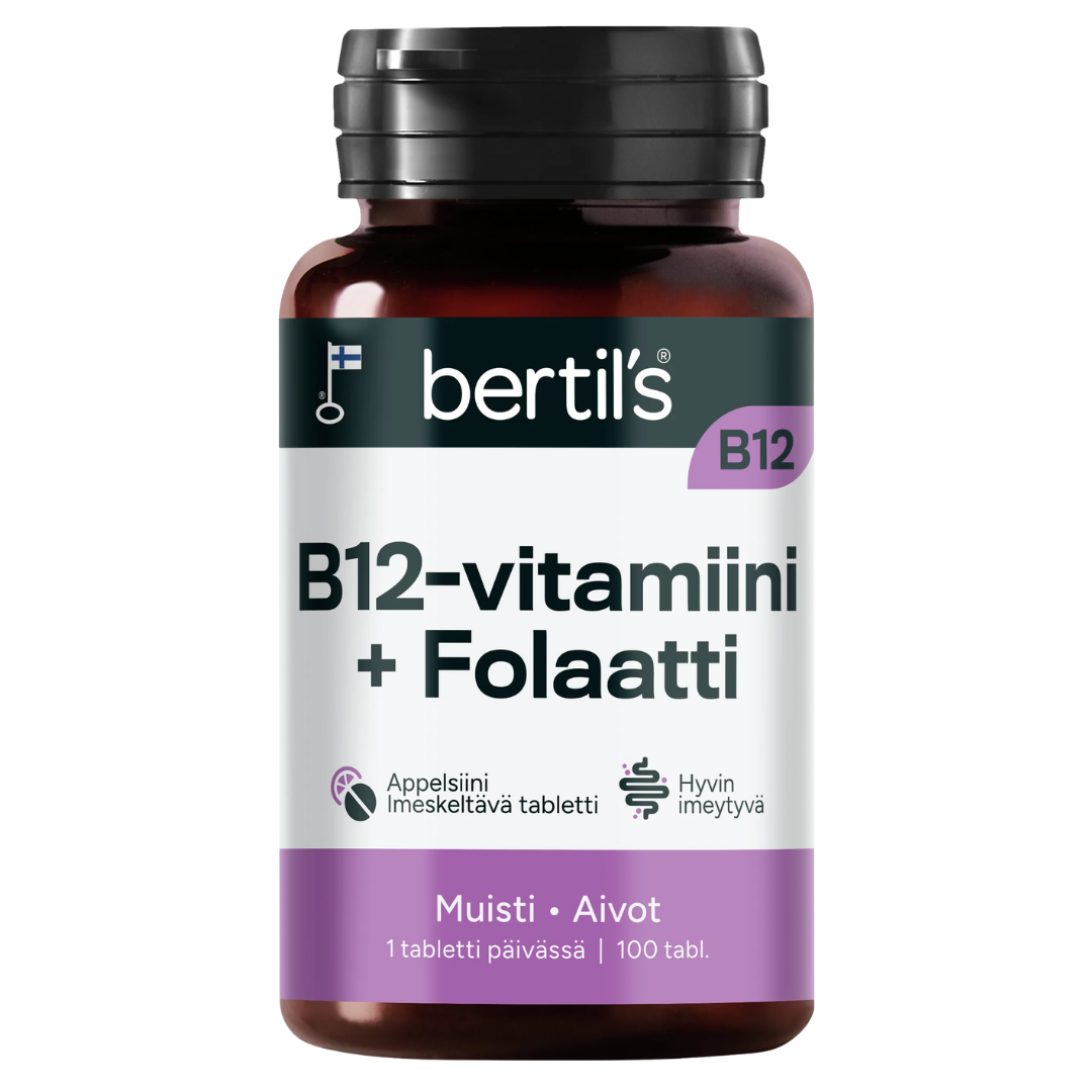 Bertil's Vitamin B12-vitamiini + folaatti 100 tabl. - Imeskelytabletti