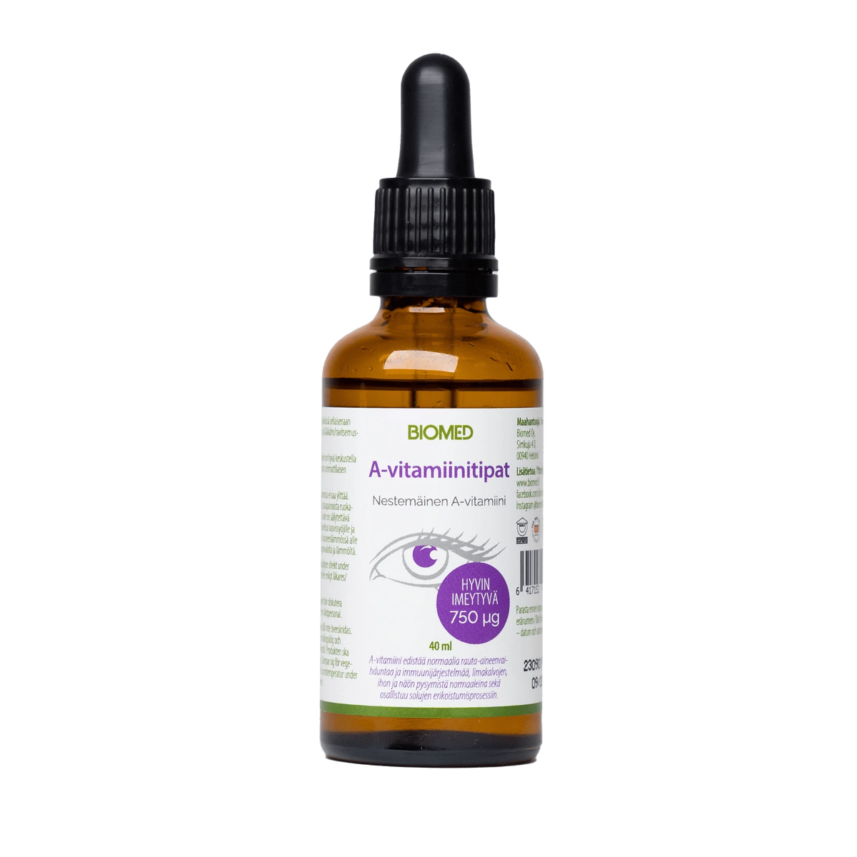 Biomed A-vitamiinitipat - Nestemäinen A-vitamiini 40 ml - Sinunapteekki.fi