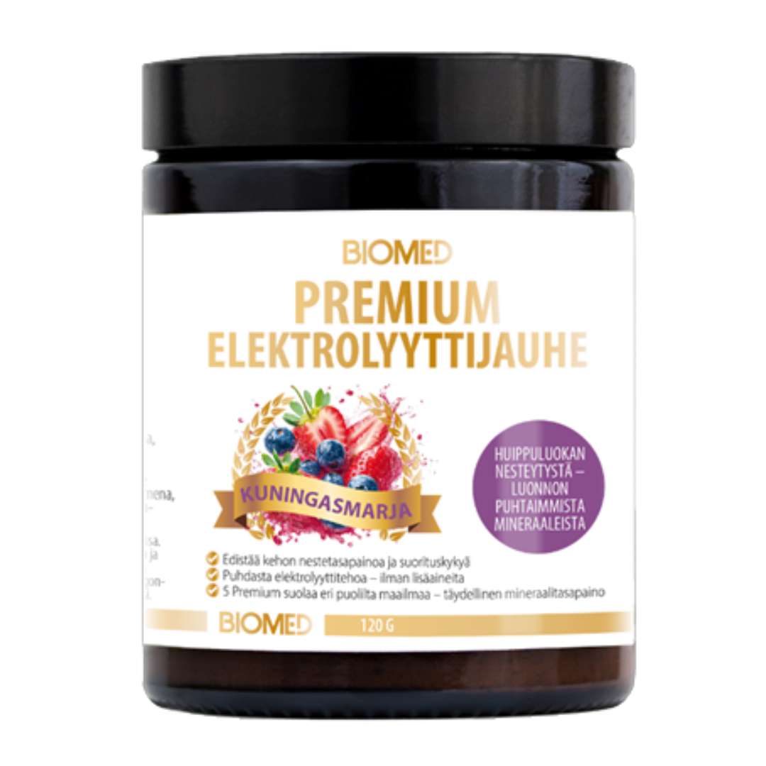 Biomed Premium Elektrolyyttijauhe Kuningasmarja 120 g