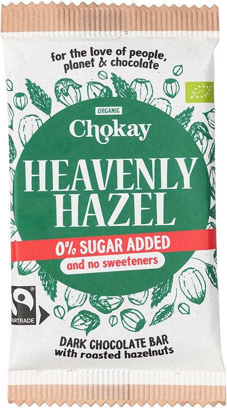 Chokay Heavenly Hazel Chocolate Bar - Tumma Suklaa Hasselpähkinä Sokeriton 70 g - Päiväys 04/2026