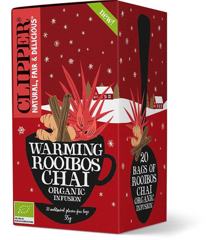 Clipper Warming Rooibos Chai - Kaneli ja inkivääri yrttitee 20 teepussia - Sinunapteekki.fi