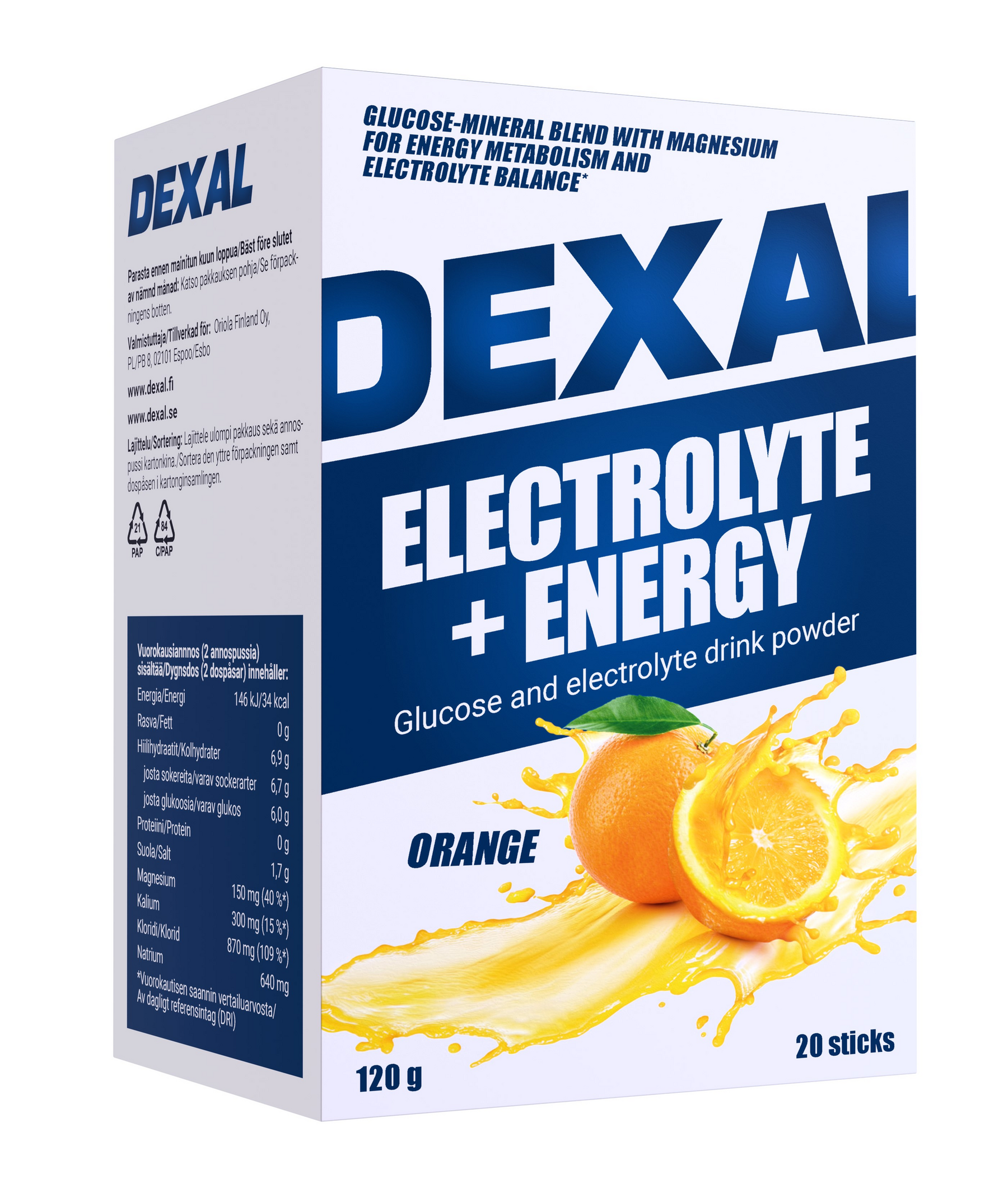 Dexal Electrolyte + Energy & Glucose - Glukoosi ja Elektrolyytijuomajauhe 20 pss.