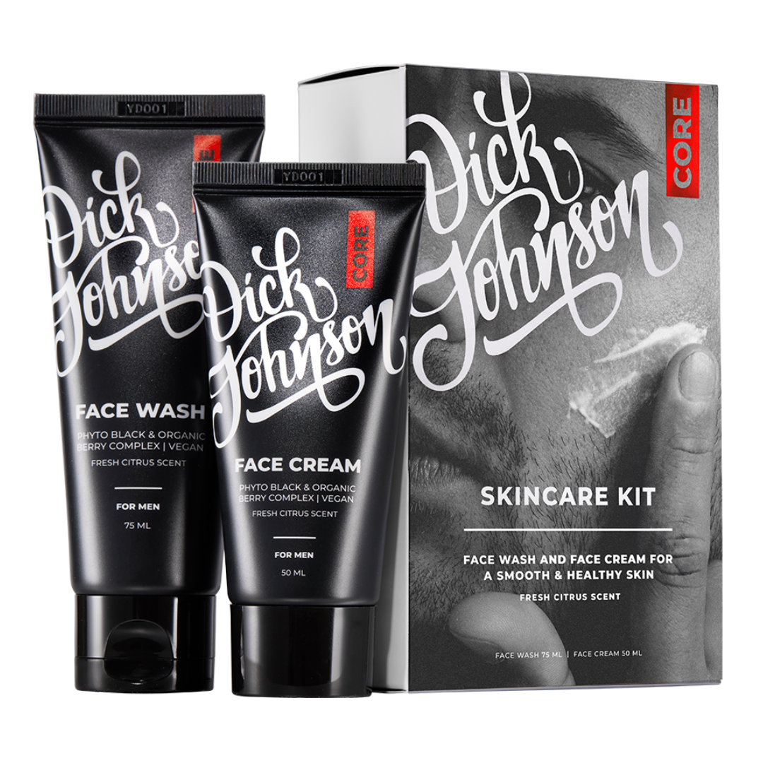 Dick Johnson CORE Skin Care Kit, Lahjapakkaus, meihille, ihonhoito, puhdistusgeeli, kosteusvoide, sinunapteekki.fi