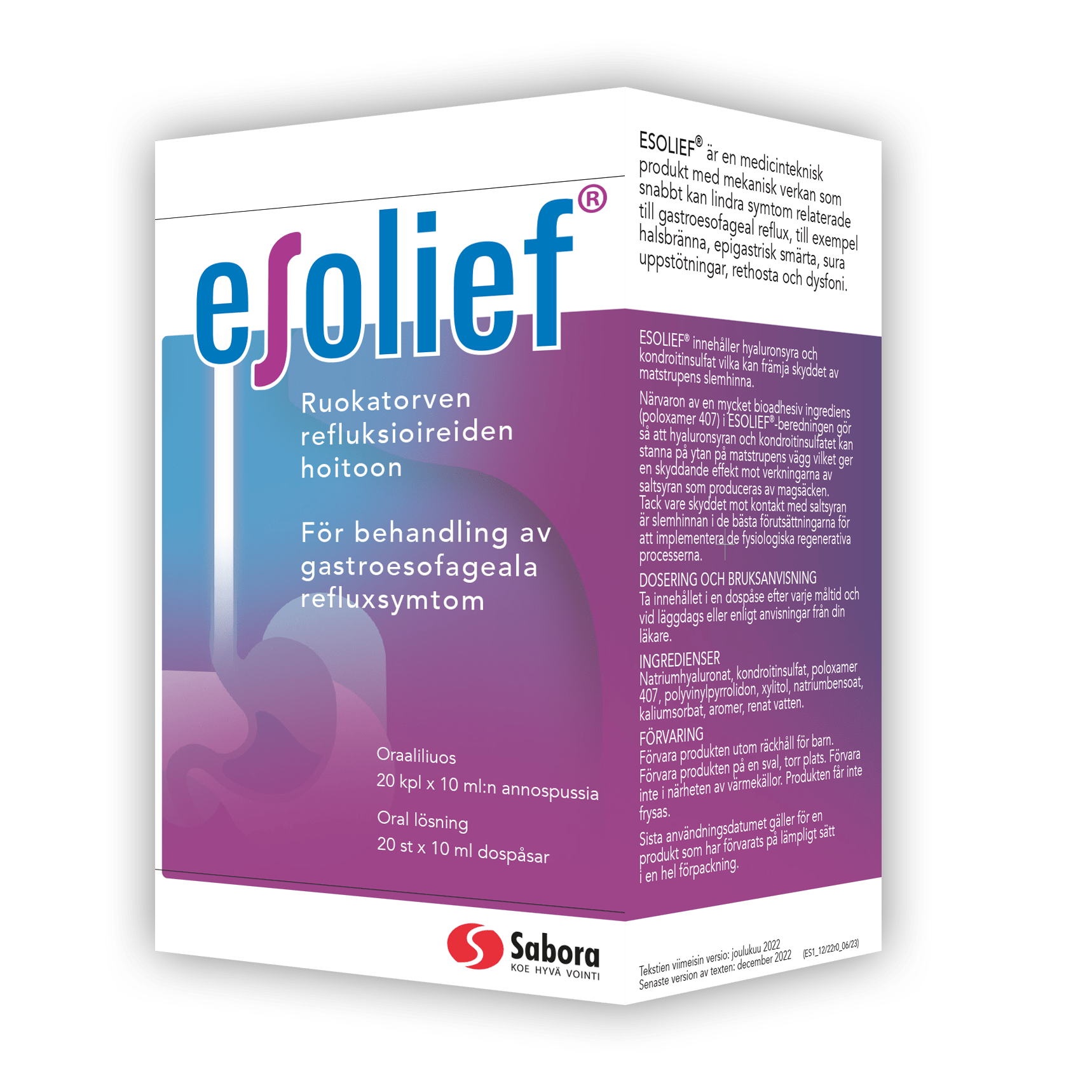 Esolief - Viinirypäleen makuinen liuos närästyksen hoitoon 20 x 10 ml