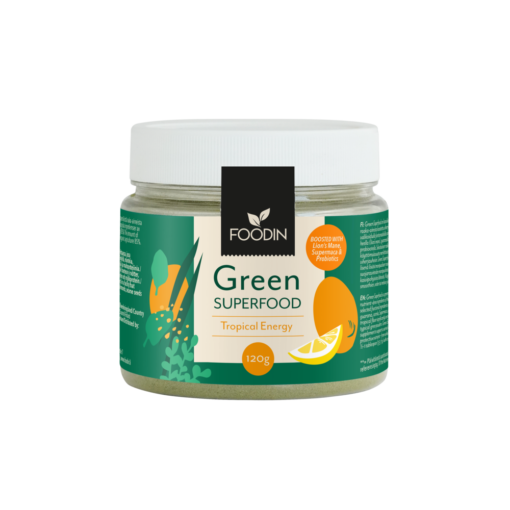 Foodin Green Superfood Tropical Energy - Viherjauhesekoitus 120 g - Huom. Päiväys 09/2024