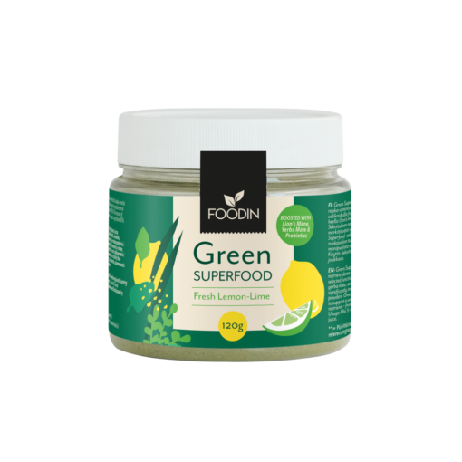 Foodin Green Superfood Fresh Lemon-Lime - Viherjauhesekoitus 120 g - Huom. Päiväys 09/2024