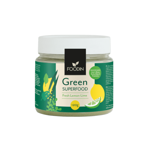 Foodin Green Superfood Fresh Lemon-Lime - Viherjauhesekoitus 120 g - Huom. Päiväys 09/2024