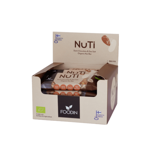 Foodin NUTI Dark Chocolate & Sea Salt - Pähkinäpatukka TUKKUPAKKAUS 15x35g - Sinunapteekki.fi