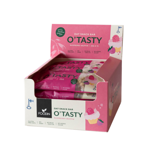 Foodin O'Tasty Oat Snack Bar Rasberry Muffin - Kaurapatukka Vadelmamuffinsi 15 kpl x 25 g TUKKUPAKKAUS