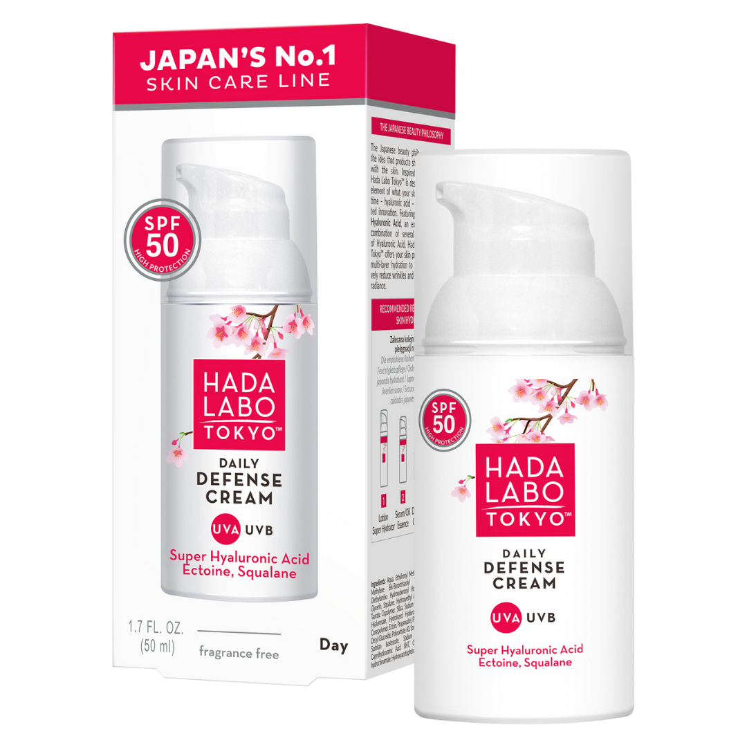 Hada Labo Tokyo Daily Defensive Cream SPF 50 on syväkosteuttava korkean aurinkosuojan kasvovoide.