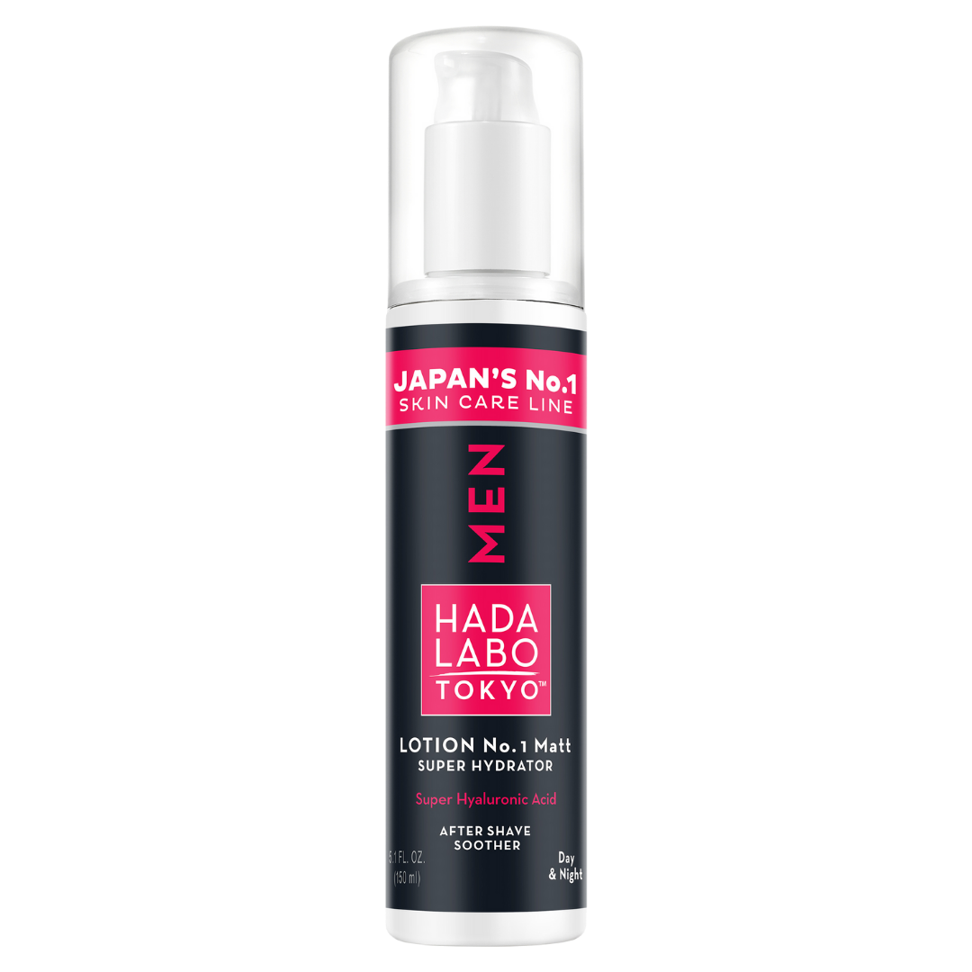 Miesten kasvoesi Hada Labo Tokyo MEN Lotion No.1 Matt Super Hydrator kosteuttaa ja rauhoittaa ihoa parranajon jälkeen