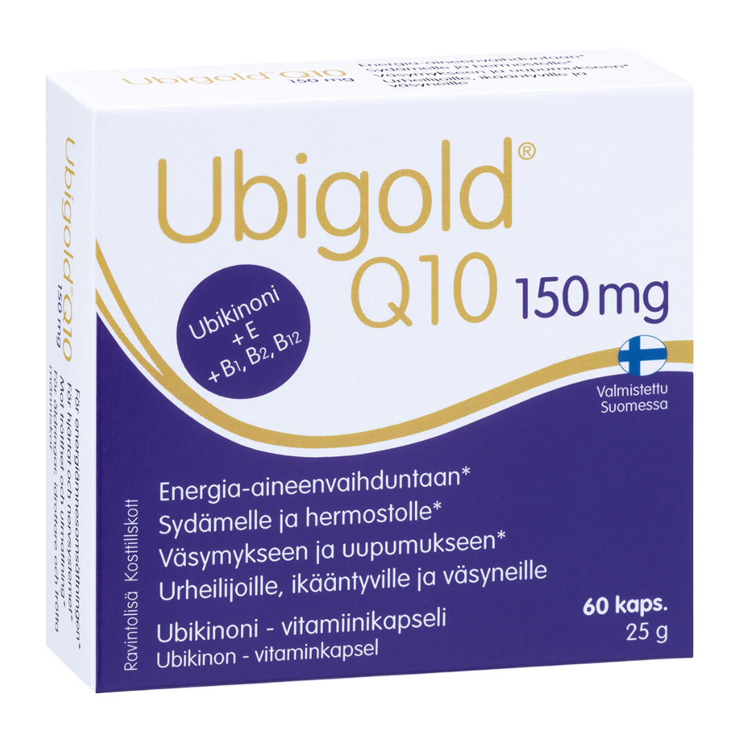 Ubigold Q10 150 mg - Ubikinoni-vitamiinikapseli 60 kaps. - Sinunapteekki.fi