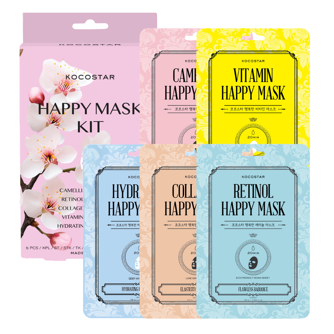 KOCOSTAR Happy Mask Kit, 5 kangasnaamiota, kasvonaamio k-beauty, korealainen kosmetiikka, sinunapteekki.fi