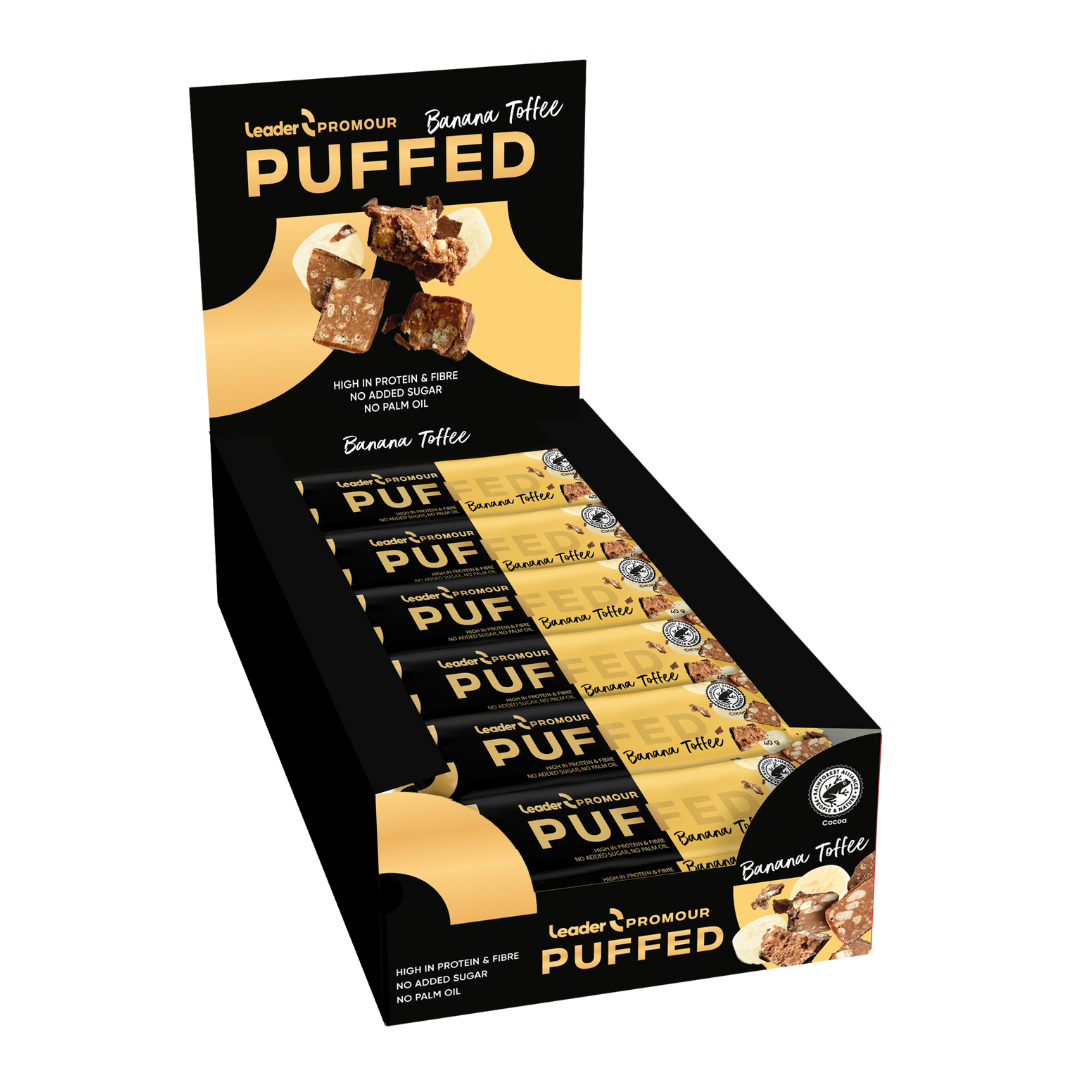 Leader Promour Puffed Banana Toffee - Proteiinipatukka Banaani & Toffee 24 x 40 g