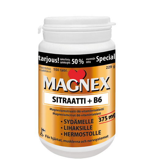 Magnex Sitraatti+B6 375mg KAMPANJAPAKKAUS 150 tabl.