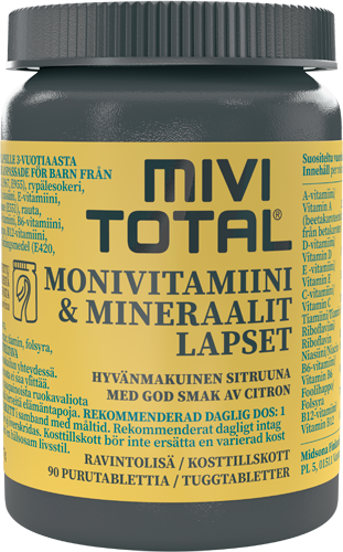 Mivitotal Monivitamiini & Mineraali Lapset - Sitruunanmakuinen 90 purutablettia - Erä