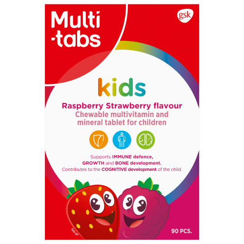 Multi-tabs Kids Vadelma-mansikka Monivitamiini 90 purutablettia