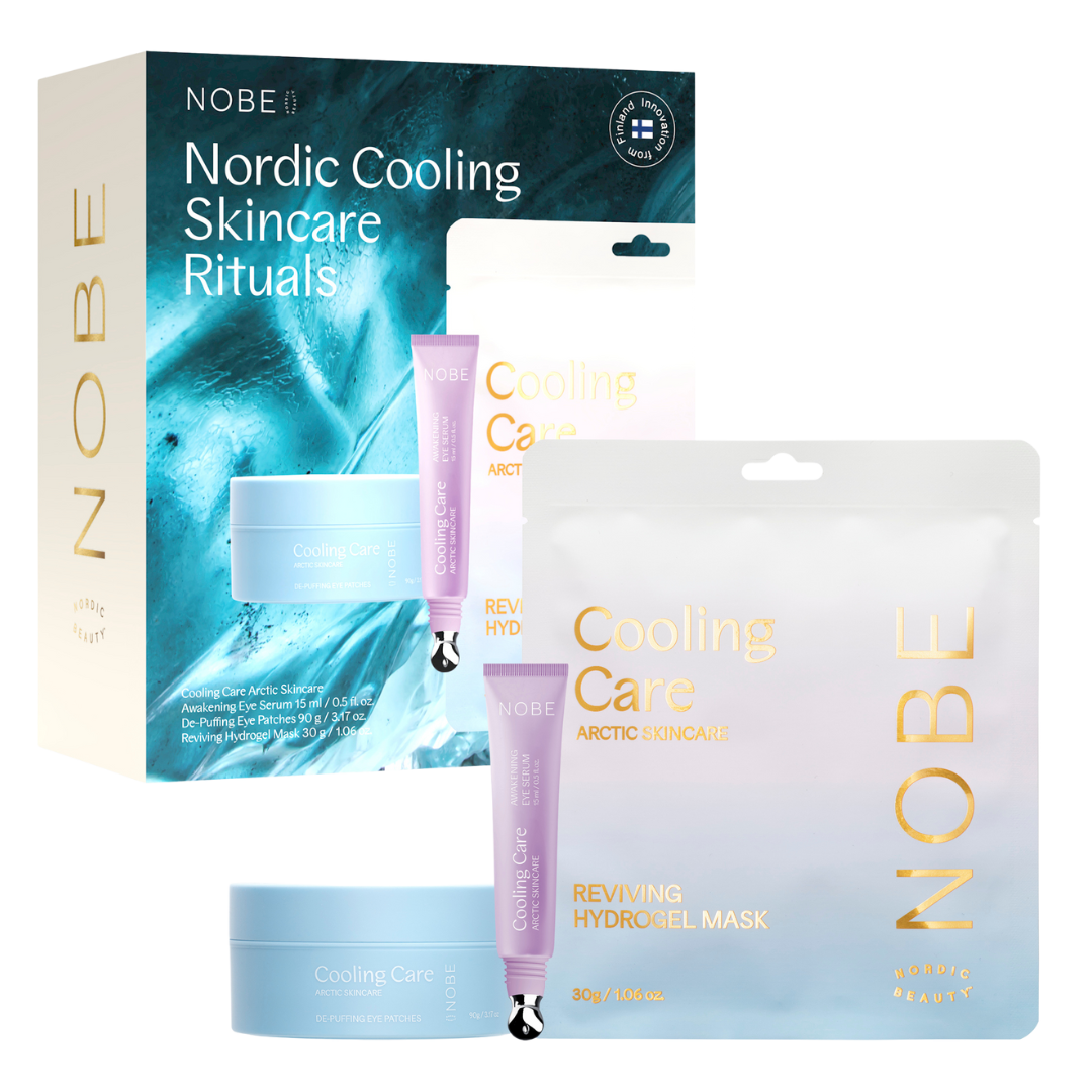 NOBE Nordic Cooling Skincare Rituals - Lahjapakkaus viilentävä, kosteuttava, silmänympärysvoide, kasvonaamio, silmänalusnaamiot, cooling care, sinunapteekki.fi