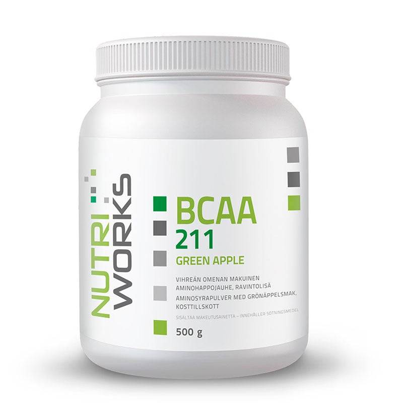 Nutri Works BCAA 211 Green Apple - Aminohappojauhe vihreä omena 500 g - Sinunapteekki.fi