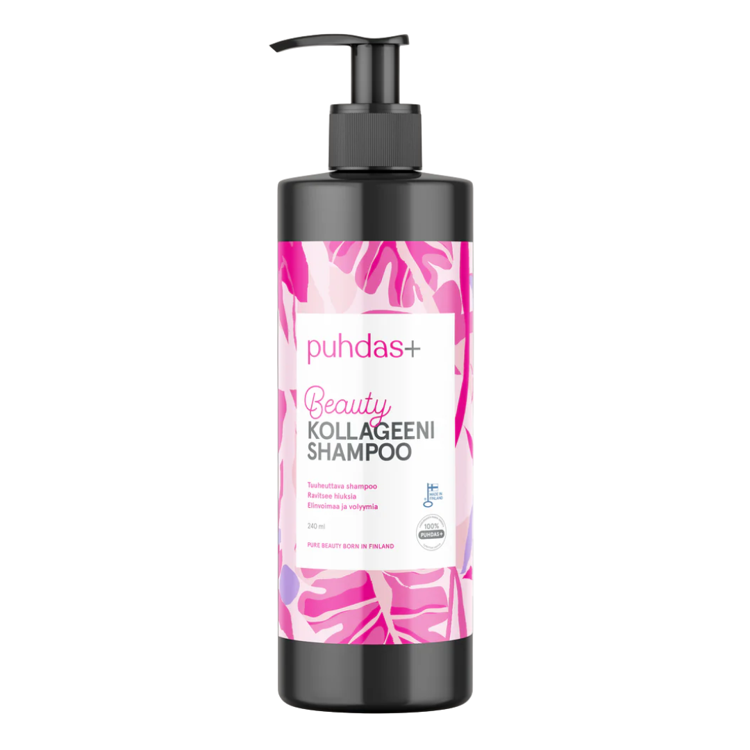 Puhdas+ Beauty Kollageeni & Biotiini Shampoo 240 ml tumma pakkaus sinunapteekki.fi