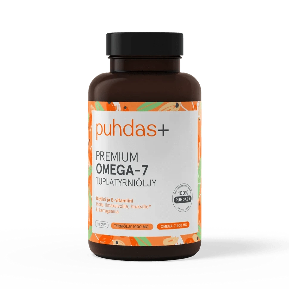 Puhdas+ Premium Omega-7 - Tyrniöljyvalmiste 120 kaps. - Sinunapteekki.fi