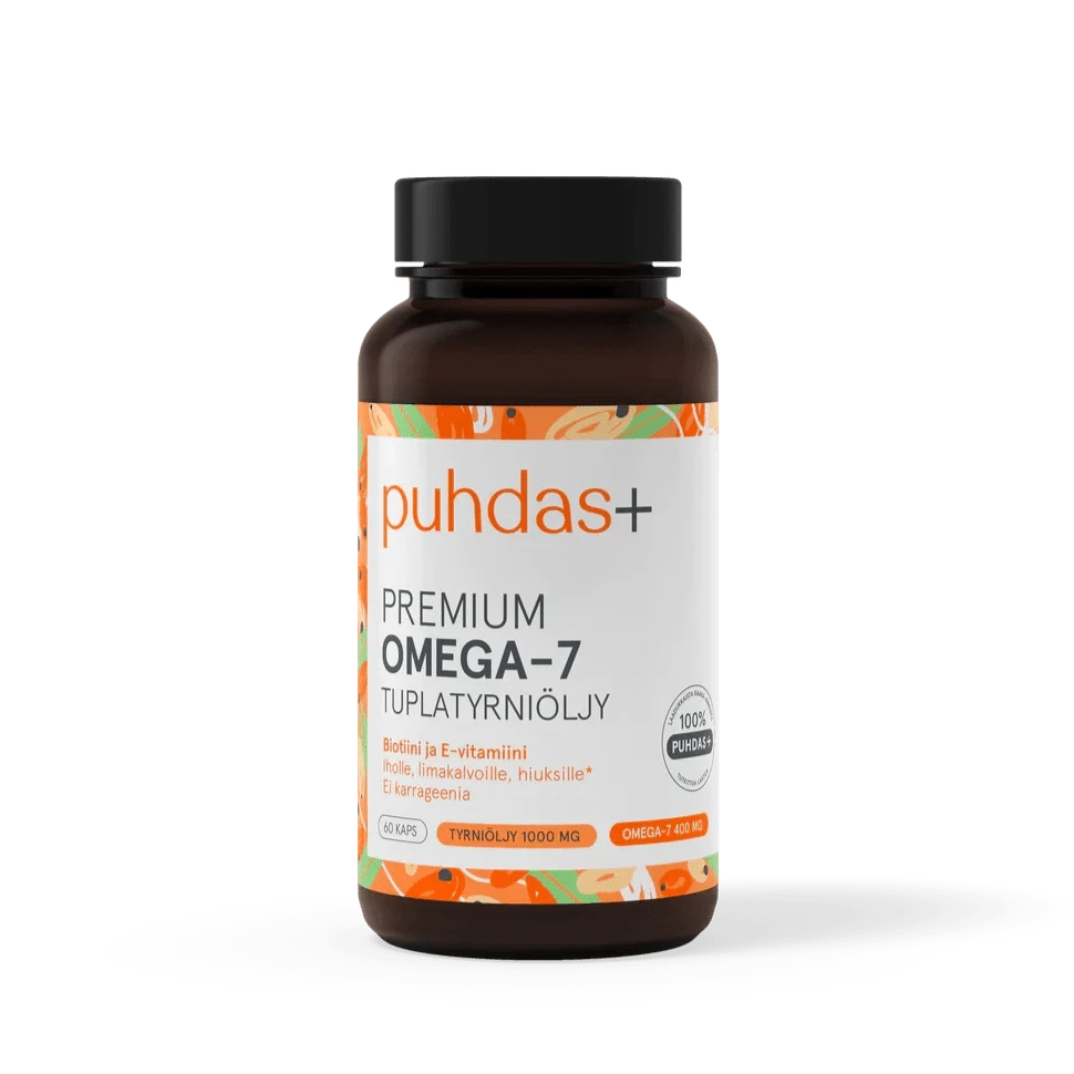 Puhdas+ Premium Omega-7 - Tyrniöljyvalmiste 60 kaps. - Sinunapteekki.fi