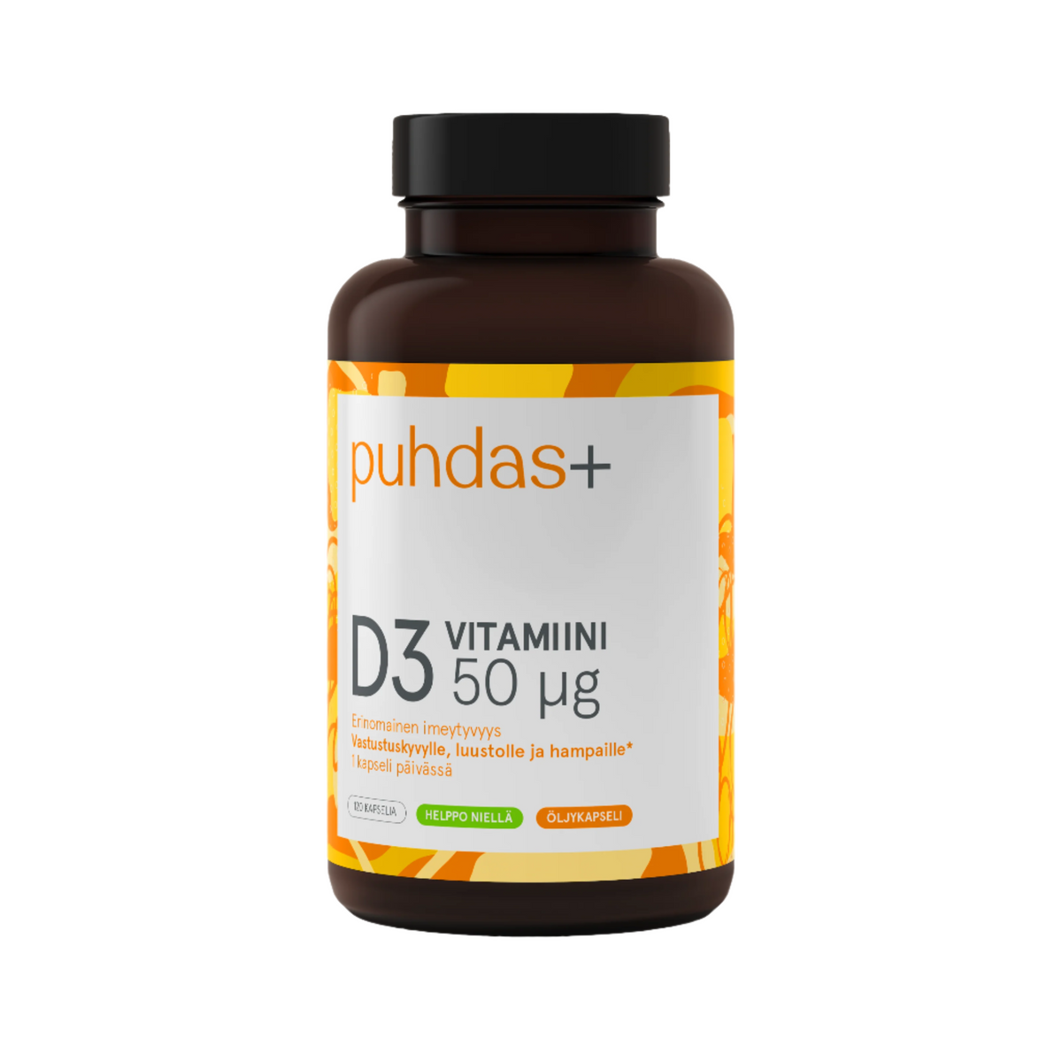 Puhdas+ D3-vitamiini Oliiviöljy 50 µg 120 kaps. - Sinunapteekki.fi