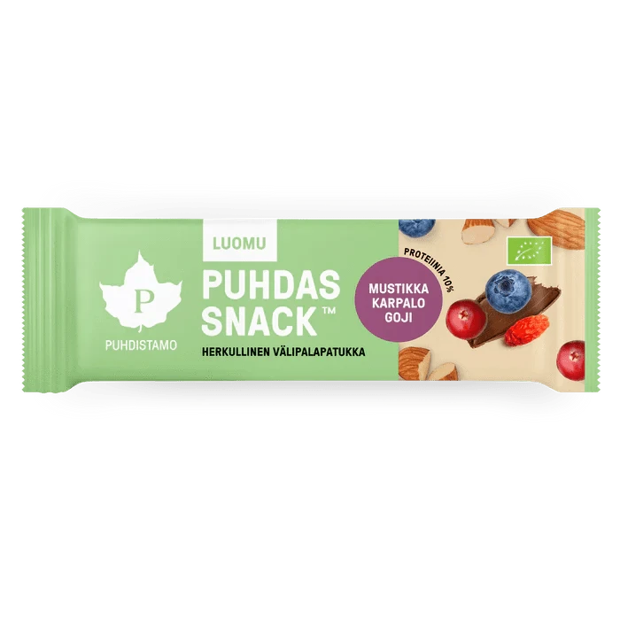 Puhdistamo Puhdas Snack Mustikka, Karpalo, Goji Välipalapatukka 40 g