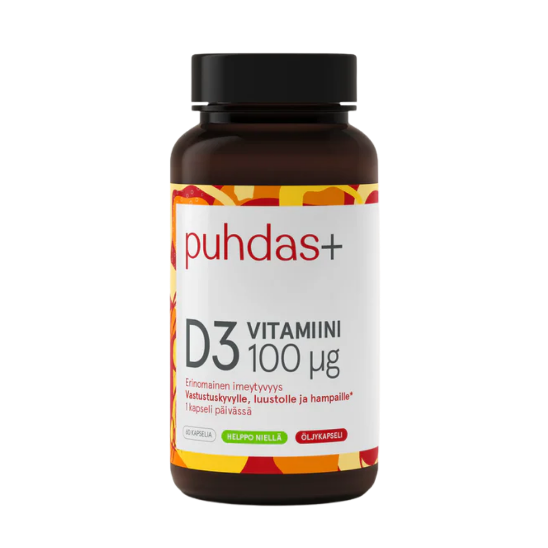 Puhdas+ Oliiviöljy D3-Vitamiini 100 µg 60 kaps.