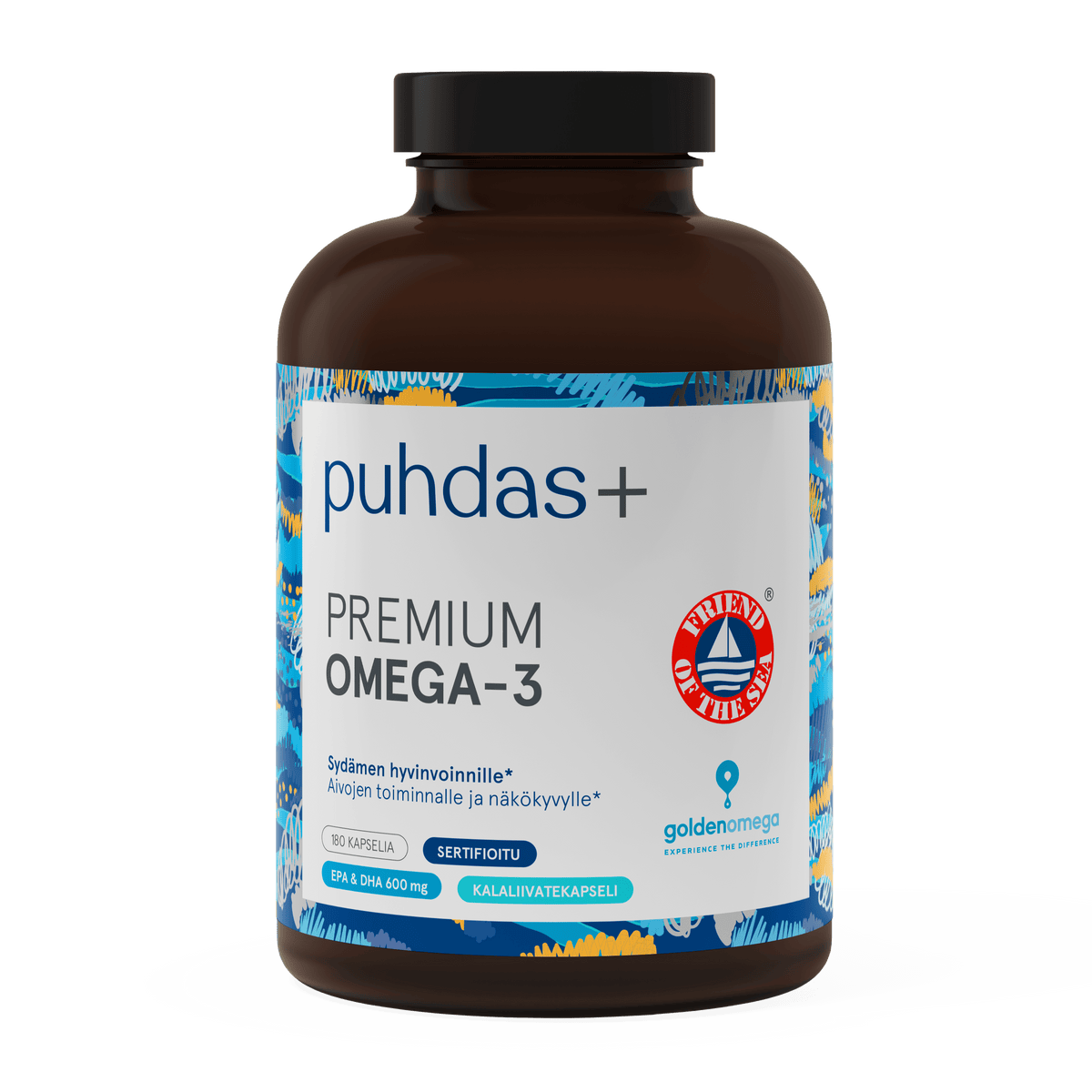 Puhdas+ Premium Omega-3 - 600 mg Kalaöljykapselit 180 kaps. - Päiväys 02/2025 - Sinunapteekki.fi