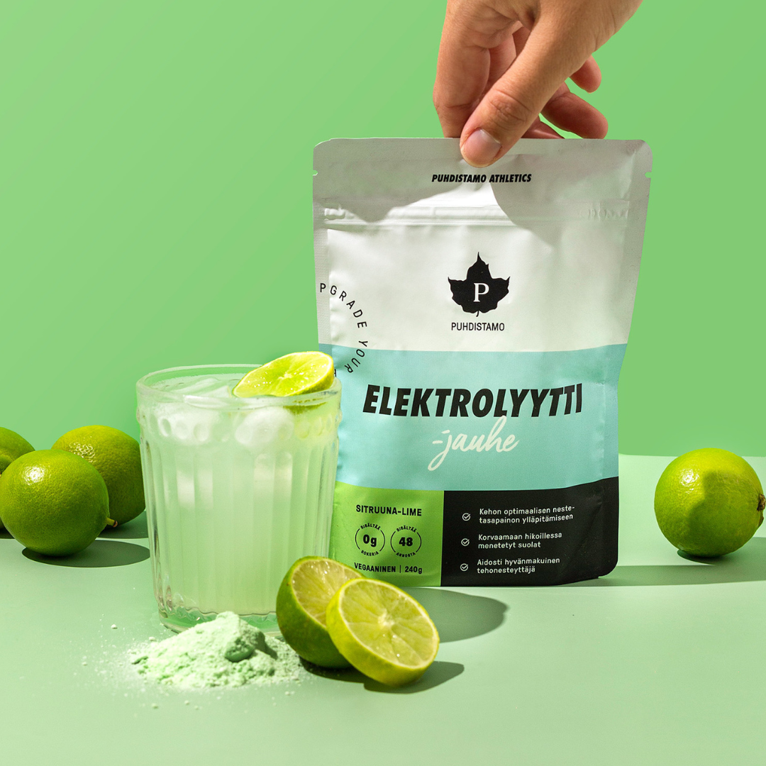 Puhdistamo Elektrolyyttijauhe Sitruuna-Lime 240 g nesteytys, liikunta, urheilu, nesteyttäjä, elektrolyytit, hikoilu, sinunapteekki.fi