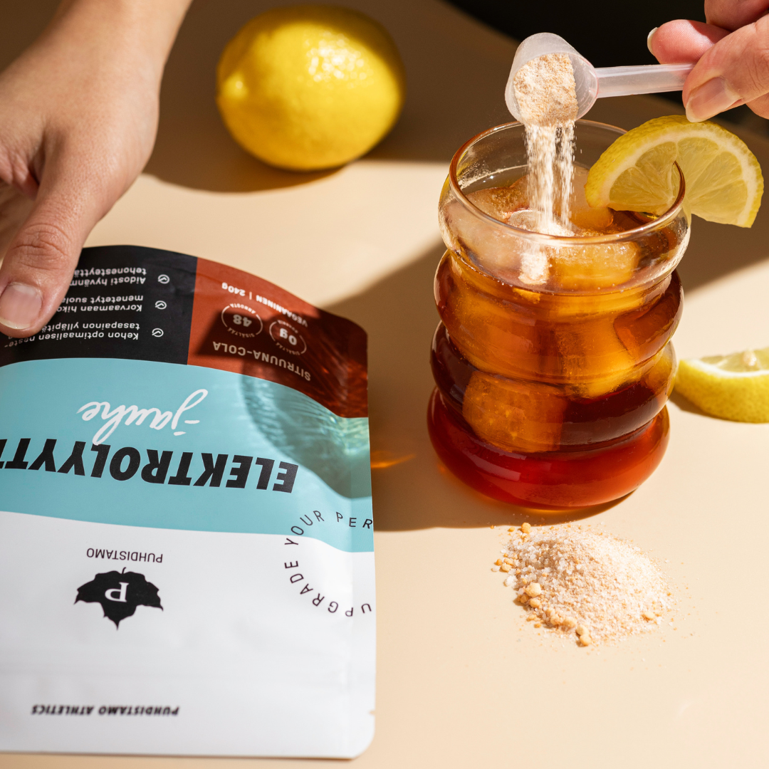 Puhdistamo Athletics Elektrolyyttijauhe Sitruuna-Cola 240 g nesteytys, liikunta, urheilu, nesteyttäjä, elektrolyytit, hikoilu, sinunapteekki.fi