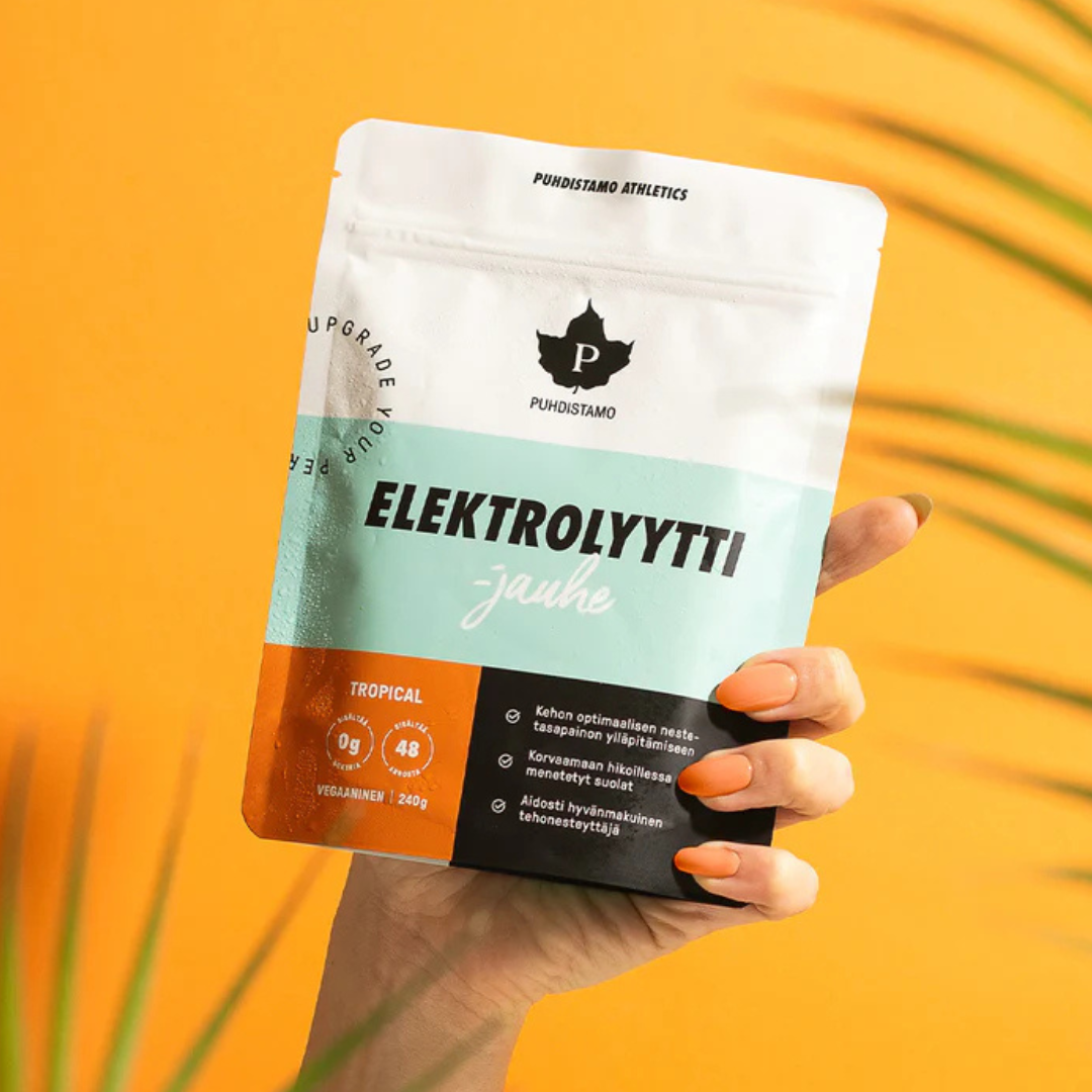 Puhdistamo Elektrolyyttijauhe Tropical 240 g nesteytys, liikunta, urheilu, nesteyttäjä, elektrolyytit, hikoilu, sinunapteekki.fi