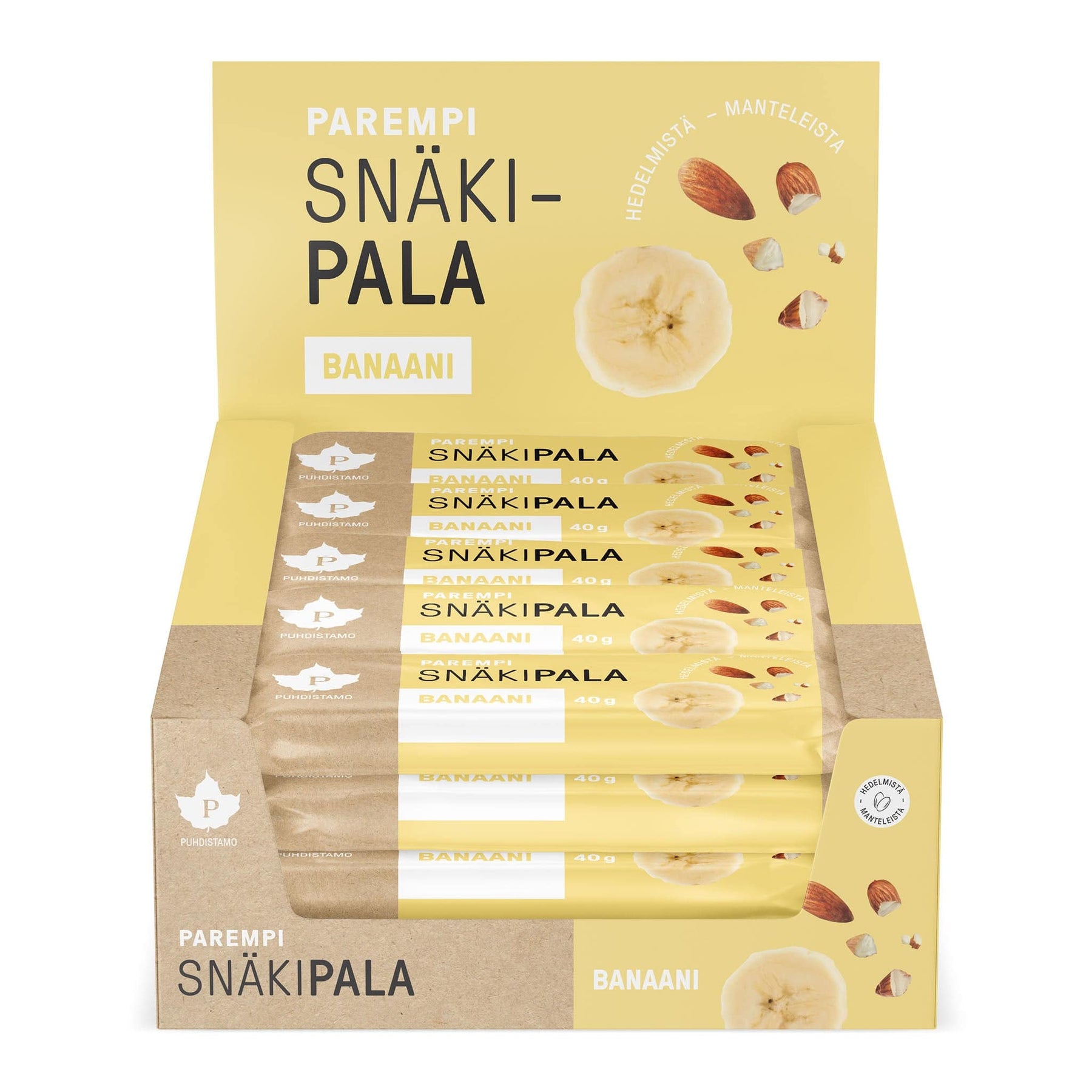Puhdistamo Snäkipala Banaani - Tukkupakkaus Banaanitaatelipatukka 20x40 g - Päiväys 02/2024