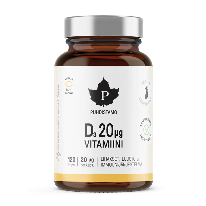 Puhdistamo D3-Vitamiini 20 μg 120 kaps.