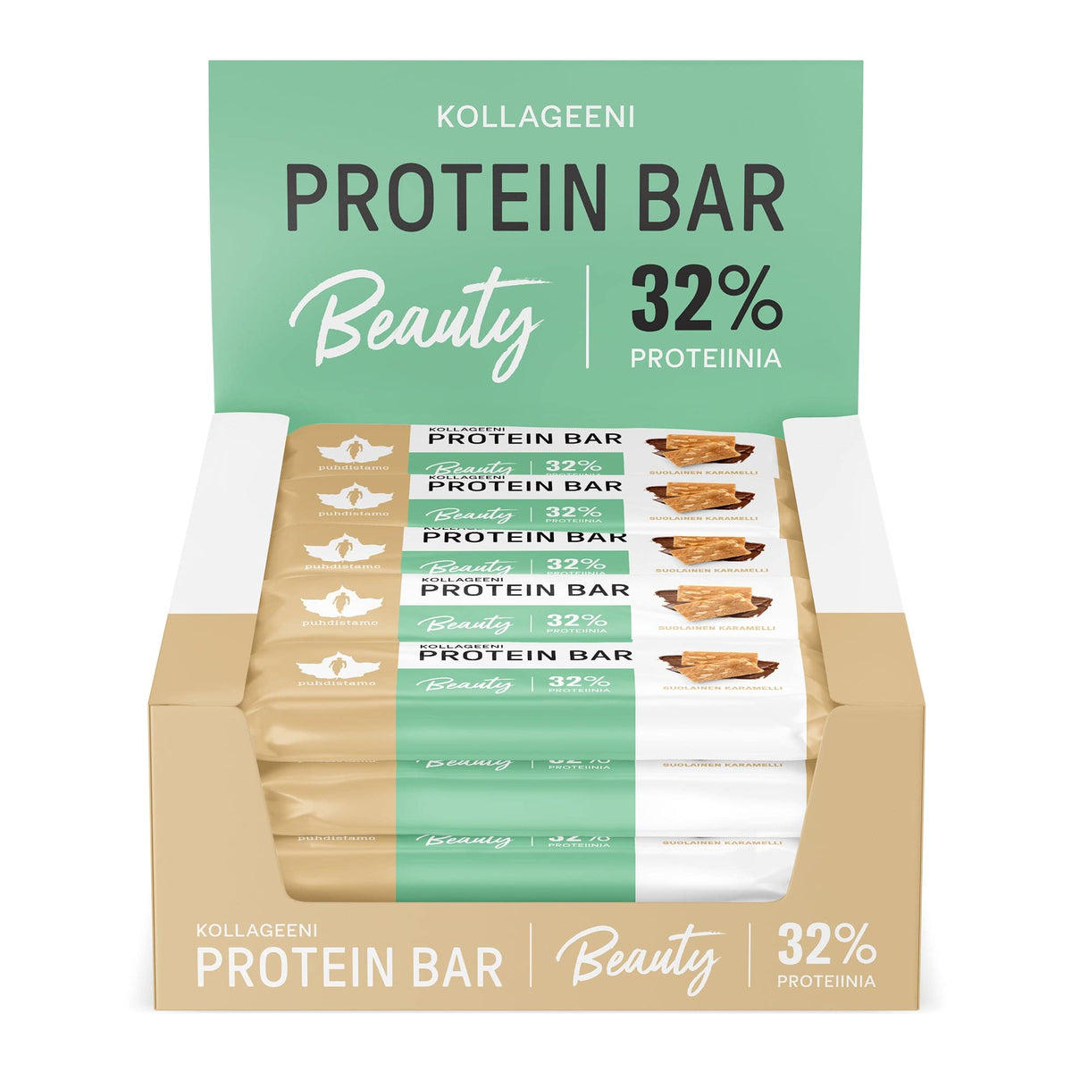 Puhdistamo Kollageeni Protein Bar - Suolainen karamelli 24 x 30 g TUKKUPAKKAUS - Päiväys 02/2025 - Sinunapteekki.fi