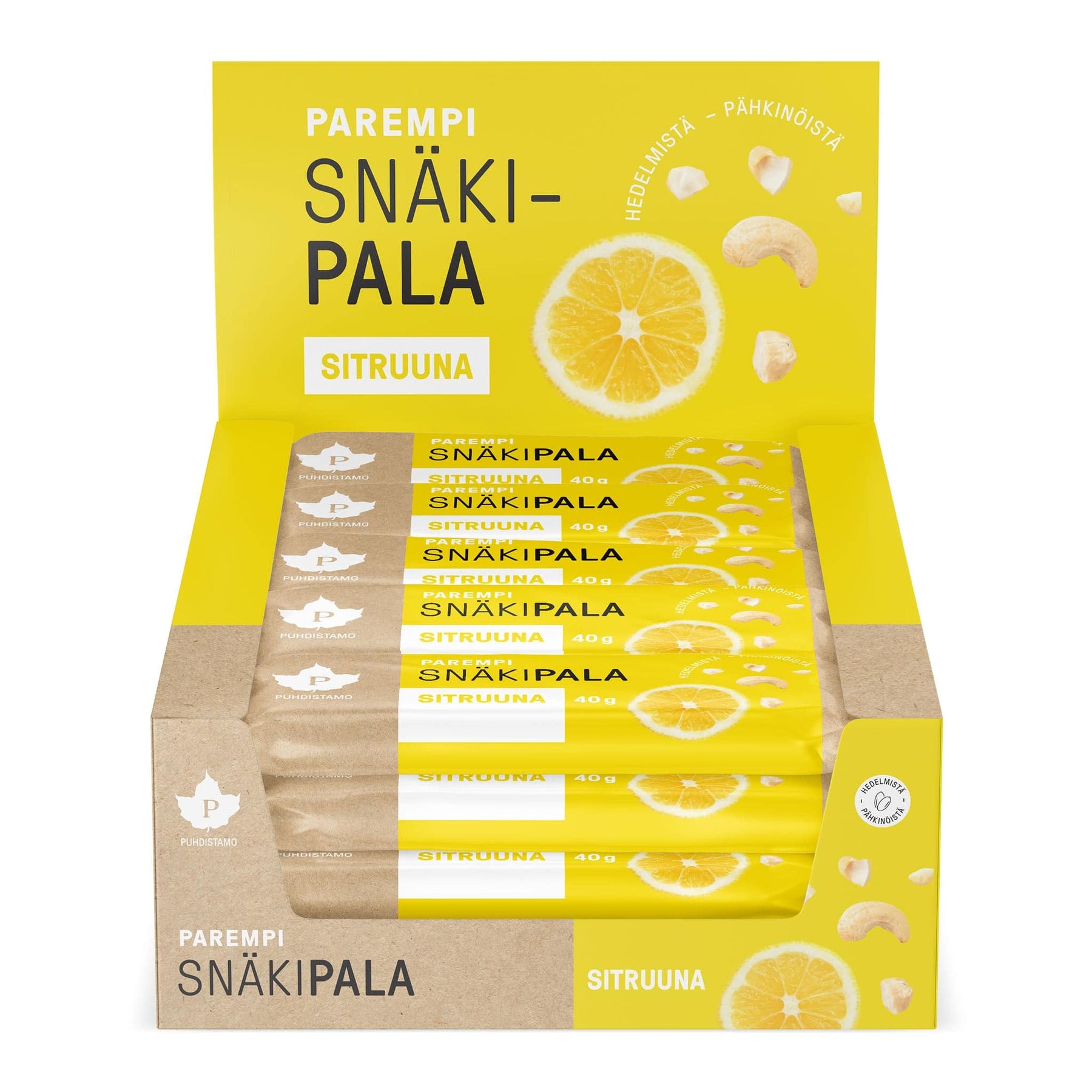Puhdistamo Snäkipala Sitruuna - Tukkupakkaus Taatelipatukka 20 x 40 g - Päiväys 01/2024