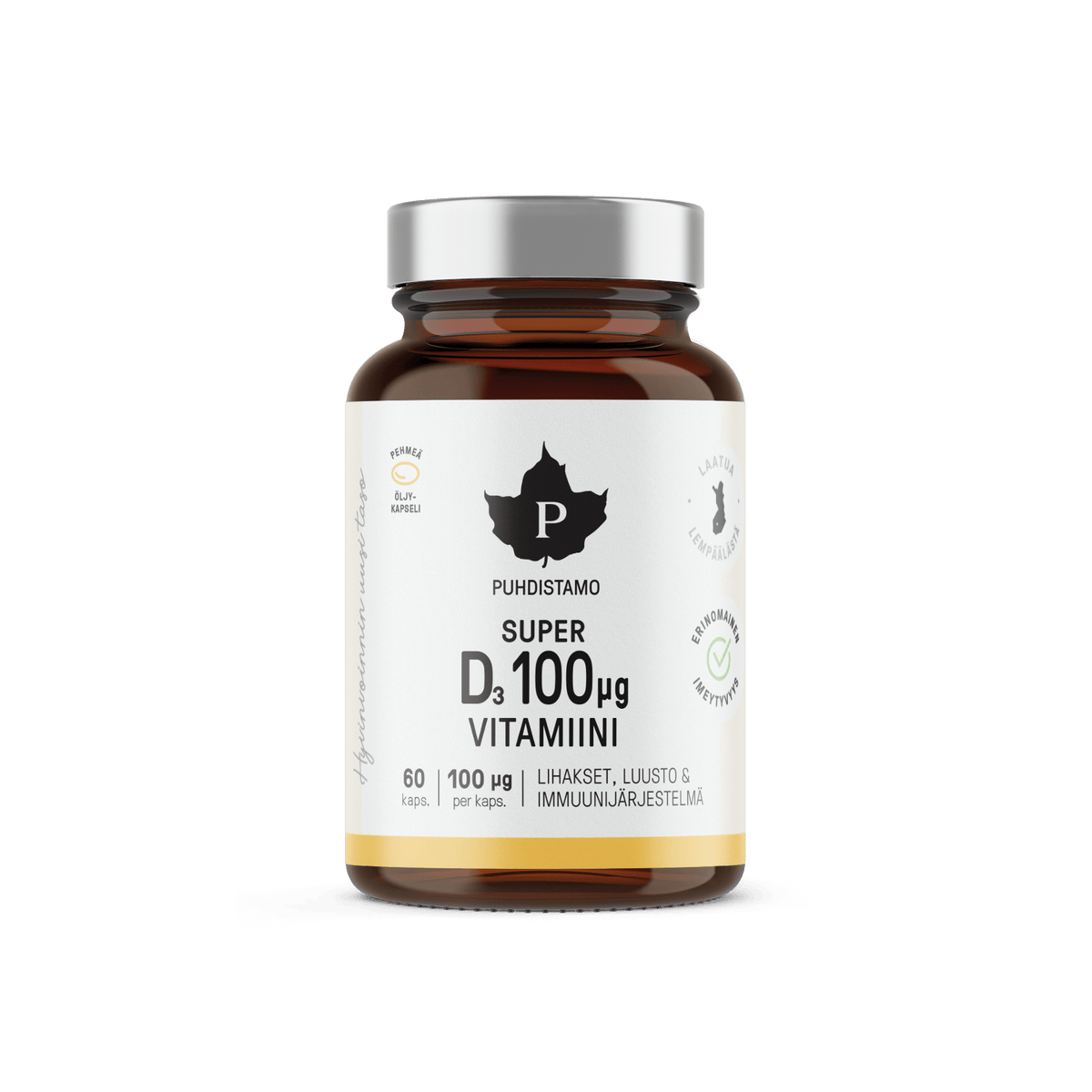 Puhdistamo Super D-Vitamiini 100 µg 60 kaps. - Sinunapteekki.fi