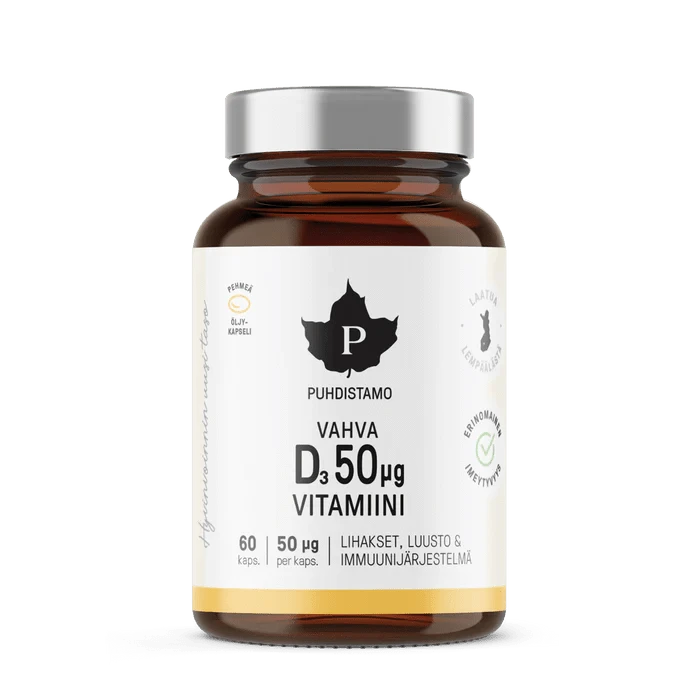 Puhdistamo Vahva D-vitamiini 50 µg 60 kaps. - Huom. Päiväys 12/2024 - Sinunapteekki.fi