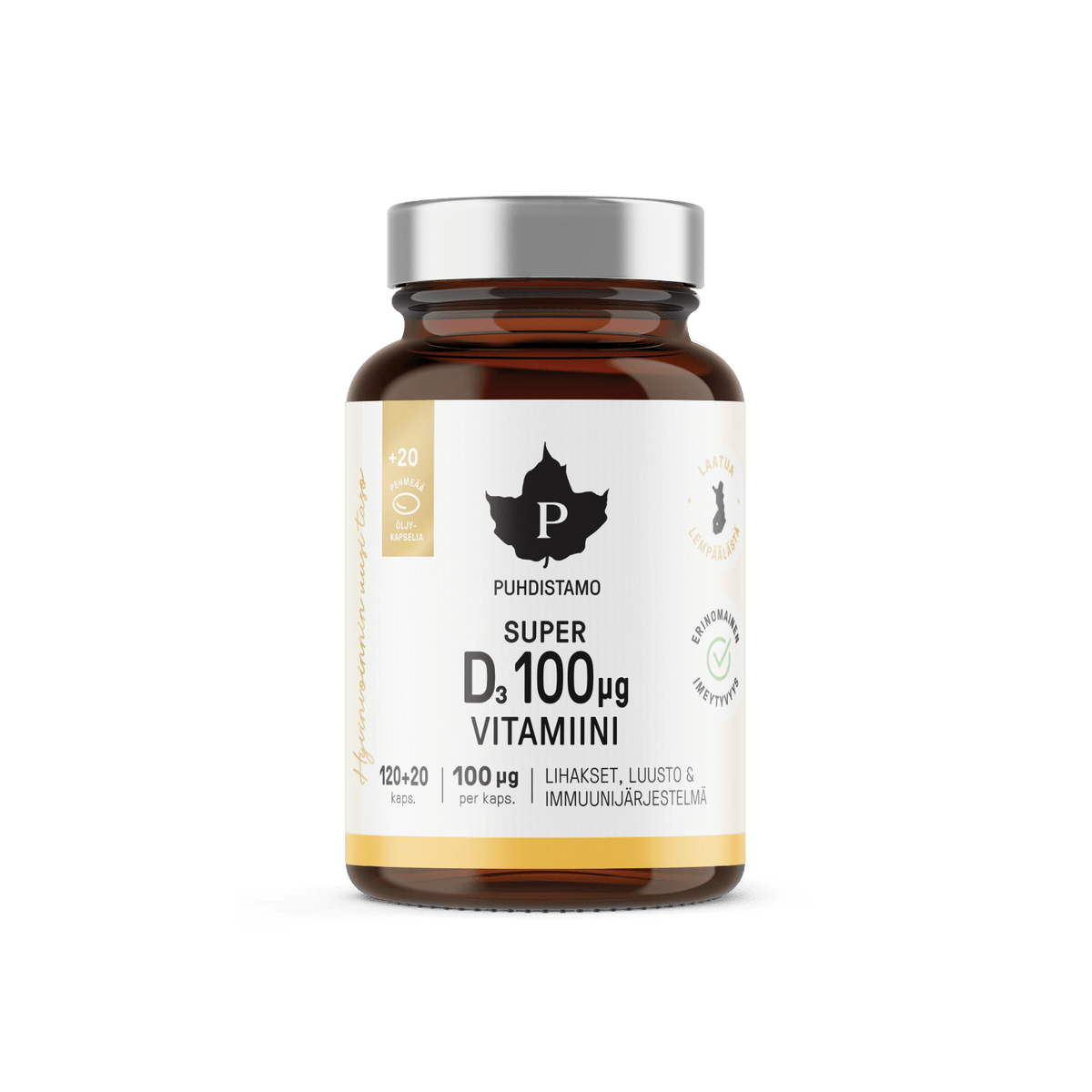Puhdistamo Super D-Vitamiini 100 μg Kampanjapakkaus 120+20 kaps. - Sinunapteekki.fi