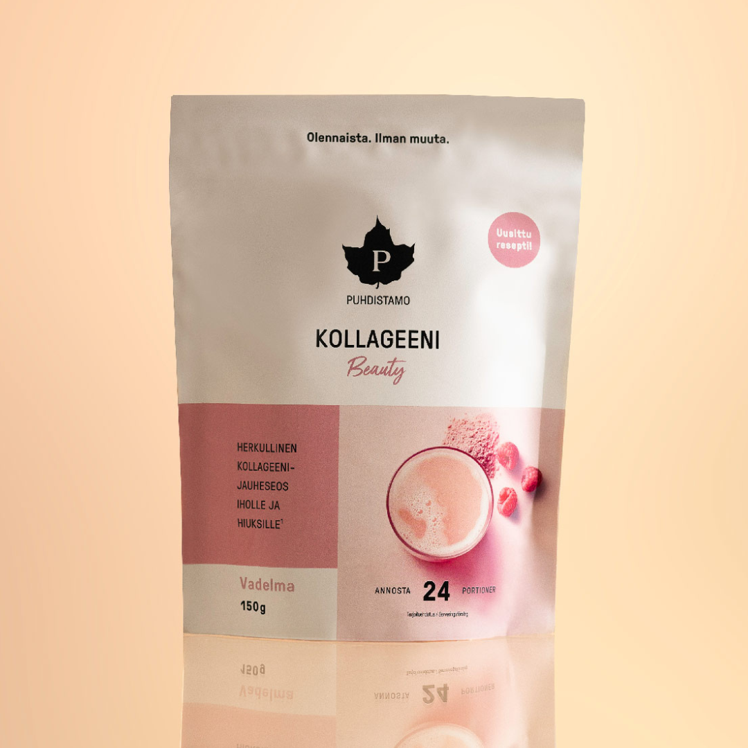 Puhdistamo, kollageeni beauty, jauheseos, vadelma, 150 g, verisol, biotiini, c-vitamiini, iho, hiukset, kauneus, sinunapteekki.fi